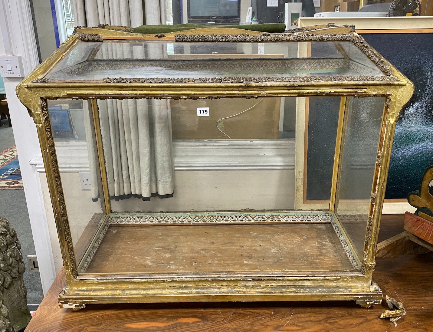 A Victorian giltwood and composition display case, width 97cm, depth 45cm, height 83cm